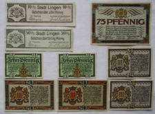 9 Banknoten Notgeld Stadt