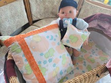 DDR Scharfe orange Spitze -3-tlg.- Kissen Set - Puppenbett Puppenwagen Garnitur 