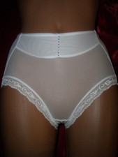 Edles transparentes Straß Nylon Spitzen Höschen S/M weiß Pin Up Nylonslip  (Z40)