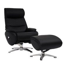 B-Ware Relaxsessel mit Hocker MCW-K98, Metall Echtleder/Kunstleder, schwarz