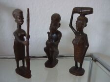 Skulptur Frau Mädchen Musiker Afrika 3-tlg Hartholz Handarbeit Tradition 15,2 cm