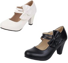Damen High Heels Mary Jane Damenschuhe Blockabsatz Pumps mit Schleife Riemchen