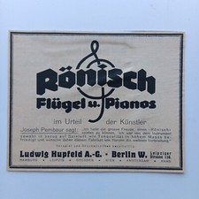1922 Rönisch Piano Flügel Hupfeld Berlin Werbeanzeige Werbung Reklame Print Ad