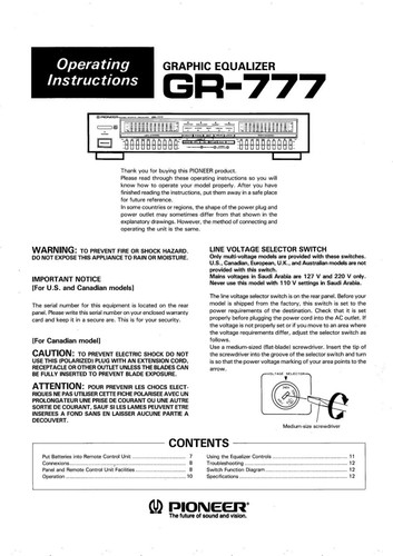 Pioneer 777 equalizer - pioneer, gr-777