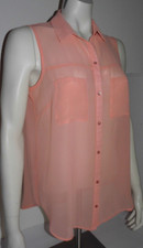 Pimkie luftige Chiffon Bluse mit Kragen apricot ärmellos Sommerbluse