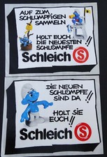 2 Stück Werbe-Aufkleber Schleich Sammel Schlümpfe Schlumpf Smurfs 80er Shop