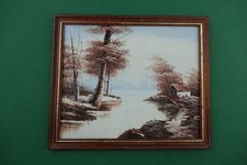 Ölgemälde mit Holzrahmen, "Haus am See", Unikat, 27 x 23 cm (078)