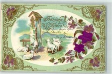 10679149 - mit echt Stoff Applikation Glocke Schafe Golddruck Ostern 1902