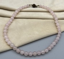 Vintage Rosenquarz Perlenkette 43cm Melone Fassverschluss 38g