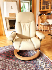 Stressless Sessel mit Hocker gebraucht, Leder, Beige, neuwertig, 360° drehbar