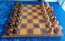 Vintage Schachspiel Holz Handarbeit Alt Retro selten Komplett 70er 80er Jahre