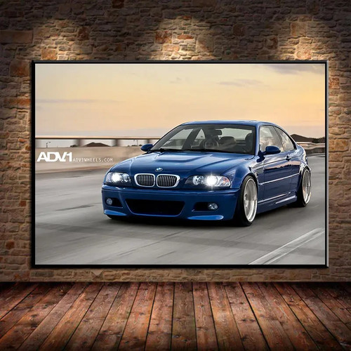 Kunstposter blaues auto e46 - kunstposter,