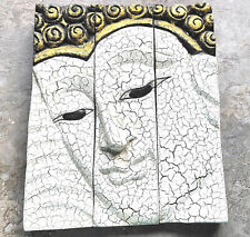 Buddha Holz-Bild, Wanddeko, weiß/gold, Original aus Thailand