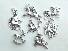 7x Anhänger-Set Pferd Charm Einhorn Pegasus Ritter-Schaukelpferd Schmuck Basteln