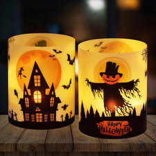 12 Windlicht Tischdeko Halloween Fledermaus Hexe Spinnennetz