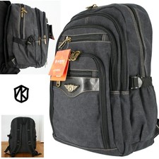 AOKING ✵ Rucksack Daypack Reise Wander Schule Tasche Canvas Stoff Schwarz