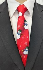 NEU - Herren Weihnachtskrawatte - rot mit Schneemännern - 100% Seide - X-Mas TOP