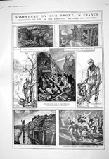 Alter Druck 1916 Krieg Siers Gräben Kochen Frühstück Kapelle Altar Schlachten 20.