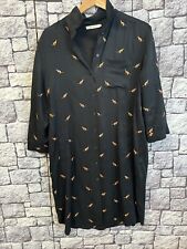 SISSY-Boy Hemdblusen-Kleid Longbluse Gr.M  Schwarz-Känguru Braun Bestickt 5B127