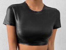 PU T-Shirt, Crop, Leder Optik