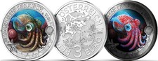 Österreich 3 Euro Zwergtintenfisch 2024 Cu/Ni hgh Meereswelten Farbe #8
