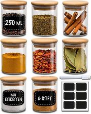 8 Gewürzgläser Set 250ml Vorrats Aufbewahrung Dosen Glas Behälter Luftdicht