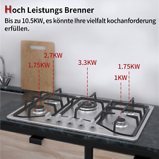Gaskochfeld 5 Flammen Edelstahl Gasherd Einbauherd Erdgas Propangas NG/LPG Neu
