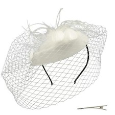 Damen Pillbox Fascinator Hut Hochzeit Tea Party Hüte mit Federn Schleier Stir...