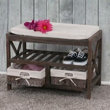 Schuhregal Sitzbank 45x65x34cm, Vintage, braun, Shabby-Look
