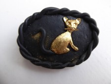 Brosche, handgefertigt, Fimo, goldene Katze, neu, ungetragen