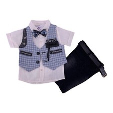 Baby Jungen Anzug-Set mit Weste & Fliege, blau kariert, Neu Gr. 74, 80, 86, 92