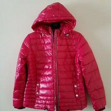 Next Mädchen rot Borg gefütterter Mantel wasserabweisend Kapuze glänzende Jacke 10, 12 Jahre