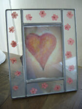 Glas-Bilderrahmen ☼ dekorativ bemalt Glas  Blumen Rosa 16,5 x 20 cm Standrahmen