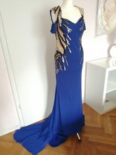 Abendkleid  Fest lang mit Schleppe Chiffon Luxus royalblau  38 NP 249