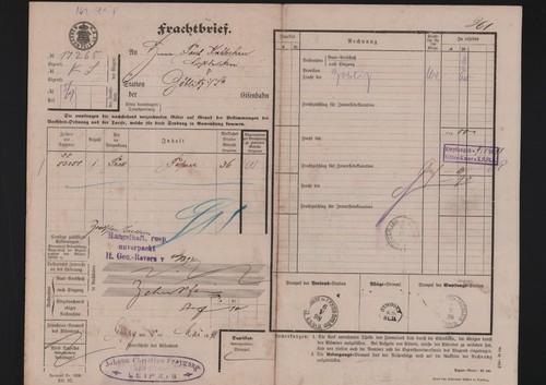 Frachtbrief 1898 johann - frachtbrief,