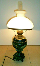 Antike Majolika Ex-Petroleumlampe Tischlampe Keramik Messing Glasschirm/kolben 