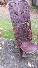 Afrikanischer Vintage Palaver Stuhl Steckstuhl 130 cm geschnitzt Wikingerstuhl