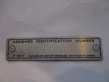 Schild Typenschild Porsche VW Benz Assigned ID Nr. Florida P-9417 US car S44