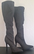 Damen Stiefel Stiefeletten absatz 37 stoff schwarz glitzer