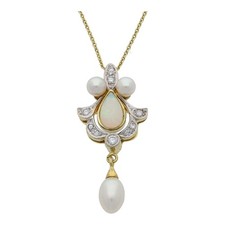 Anhänger 585/000 (14 Karat) Gelbgold mit Opal, Süßwasser-ZP, Diamanten getragen 