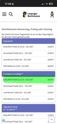 Earlybird tickets buchmesse - 2x,