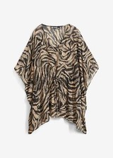 Chiffon Strand Tunika Gr. 44/46 Schwarz Latte Macchiato Zebra Beach-Bluse Neu*