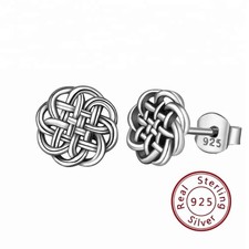 S925 Sterling Silber Keltische Knoten Antik Silber Ohrstecker Glücks Schmuck