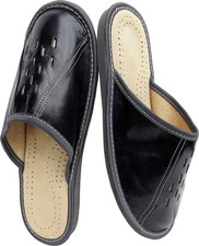 Hausschuhe Latschen Schlappen Bequeme G.43, Echt Glattlerder SCHWARZ *2-te Wahl*