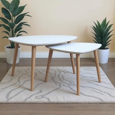 BEISTELLTISCH 2er Set im modernen Design Couchtisch weiß Satztisch Holz Natur