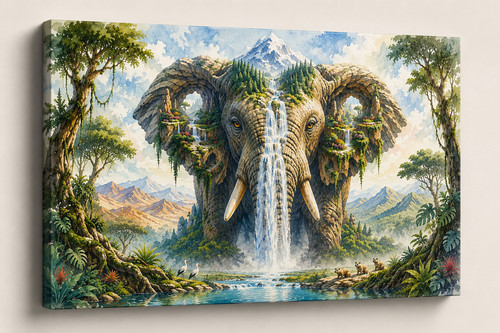 Elefant wasserfall leinwand - elefant,