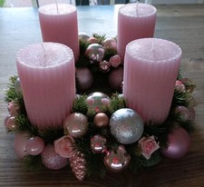 Adventskranz rosa silber Adventsgesteck Adventsdeko Weihnachtsdeko haltbar edel