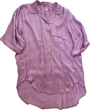 Vintage elegante Bluse Gr.38-42 flieder Kragen Kurzarm glänzender Stoff 80er