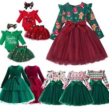 Mädchen Langarm A-Linie Midi Kleid für Baby Kinder Weihnachtsfest Party Outfit