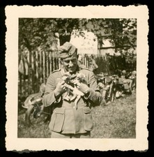 Wehrmacht IR 106 Unteroffizier Soldat mit Katzenbabys Kitten - WK2 Foto 7x7cm